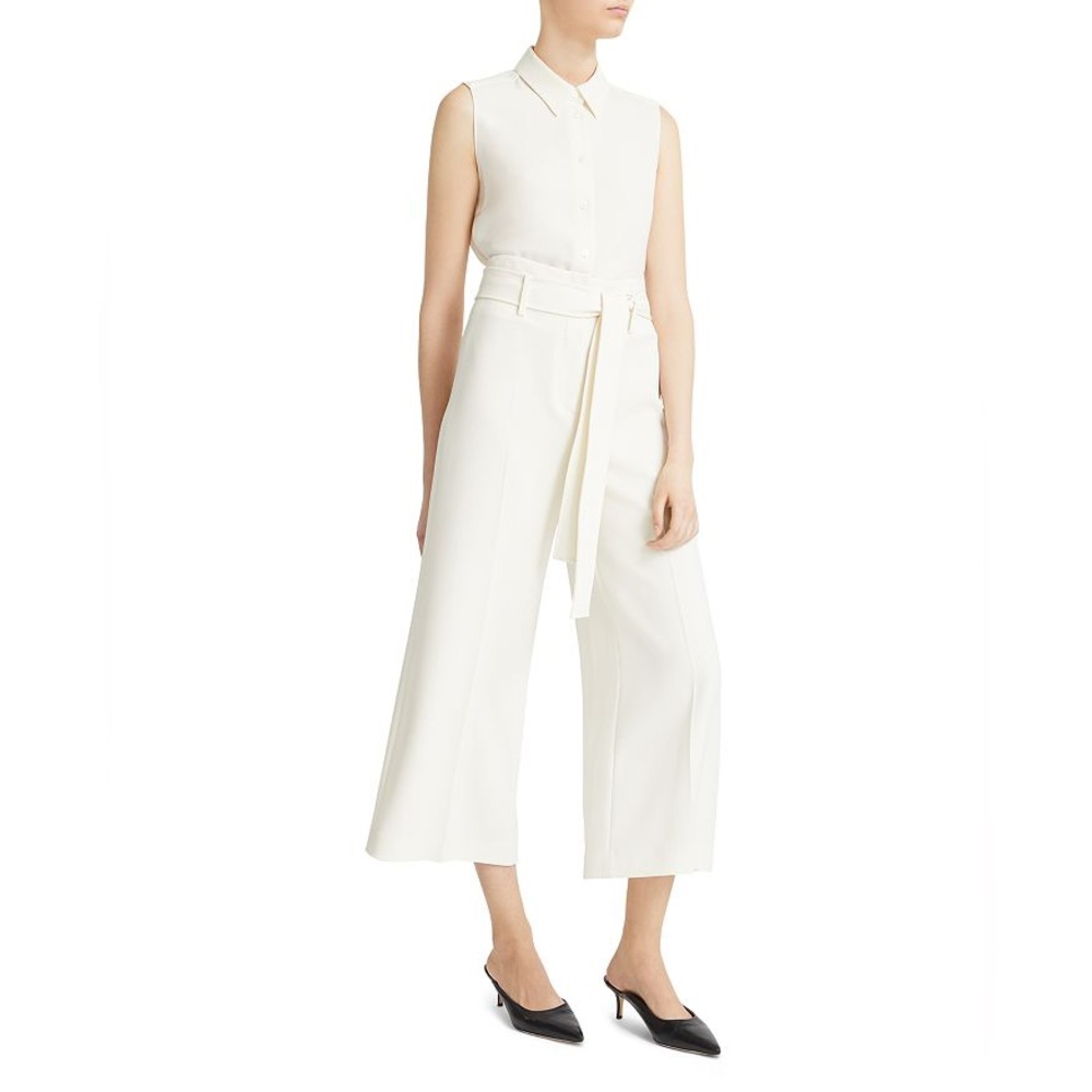 Theory Belted Crop Trousers in rice, size 12